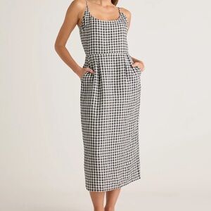 Quince Black and White Checkered Midi Dress